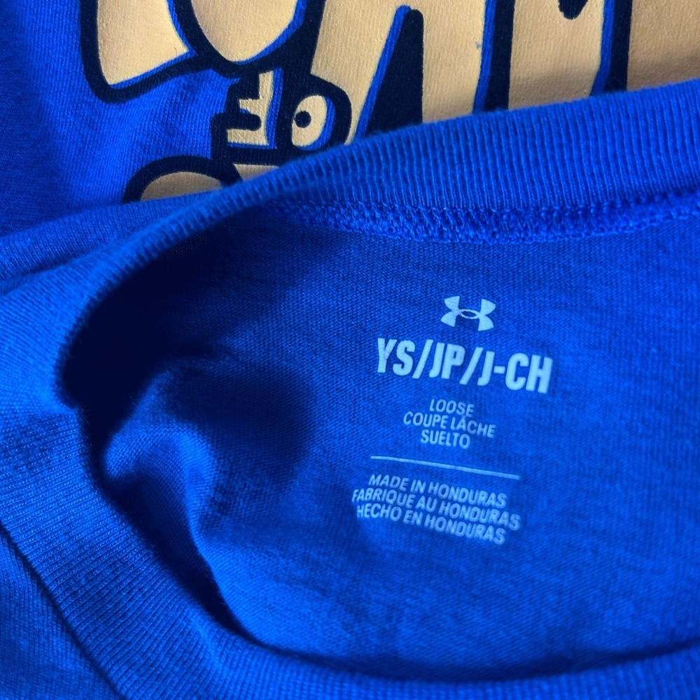 Under Armour Boys Blue Graphic T-Shirt Cartoon Letters SS 1386829 Size YS NEW - Picture 6 of 7